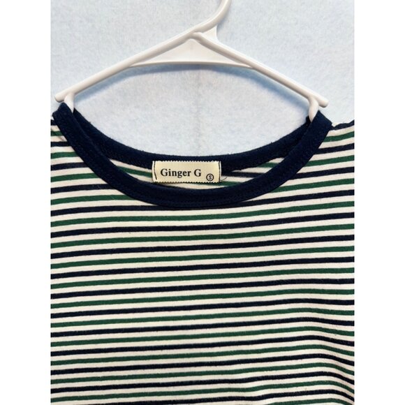 Ginger G Striped Tee Shirt Top Short Sleeve Crew Neck Size Small - Picture 2 of 8